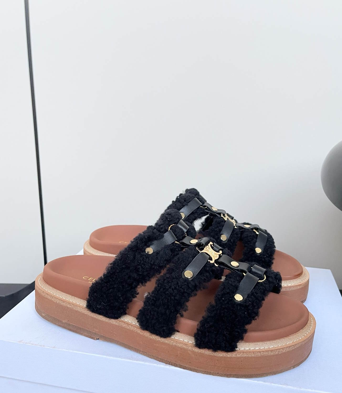 CE*LINE Shearling  Slippers Sandals Flat  2 Color 's