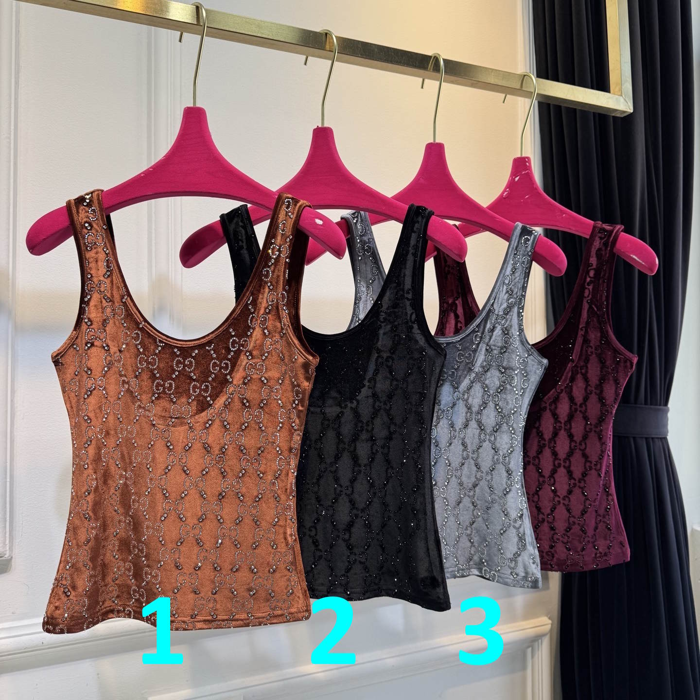 GU velvet woman stretchy  Top -Shirt 3 Color's Crystal