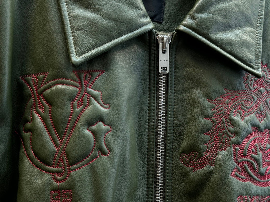 GIVENJY  leather Jacket Man Crest embroidery's Limited