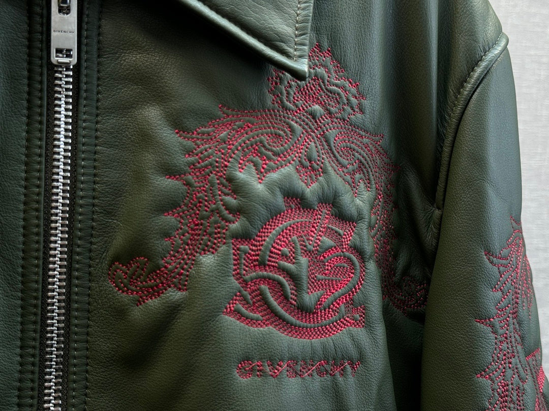 GIVENJY  leather Jacket Man Crest embroidery's Limited