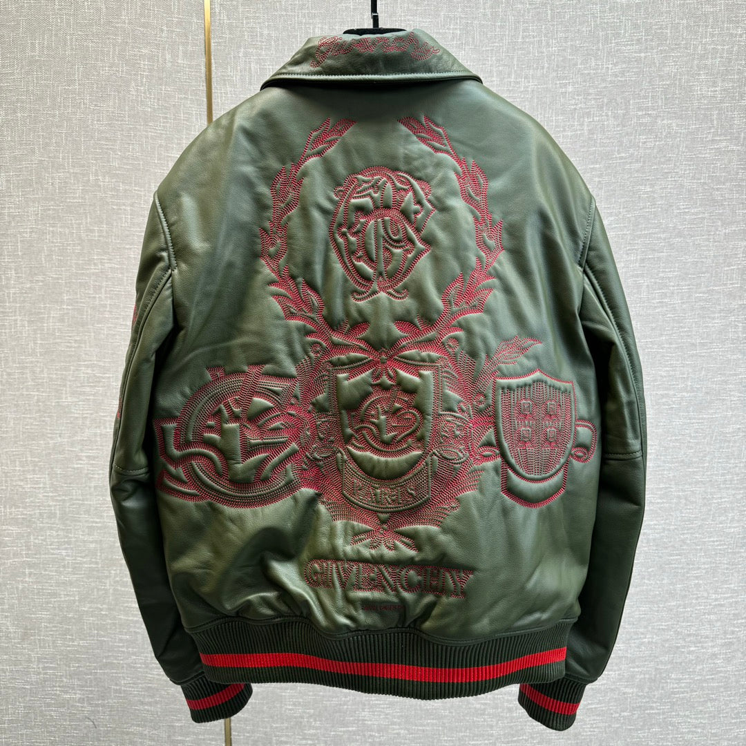 GIVENJY  leather Jacket Man Crest embroidery's Limited