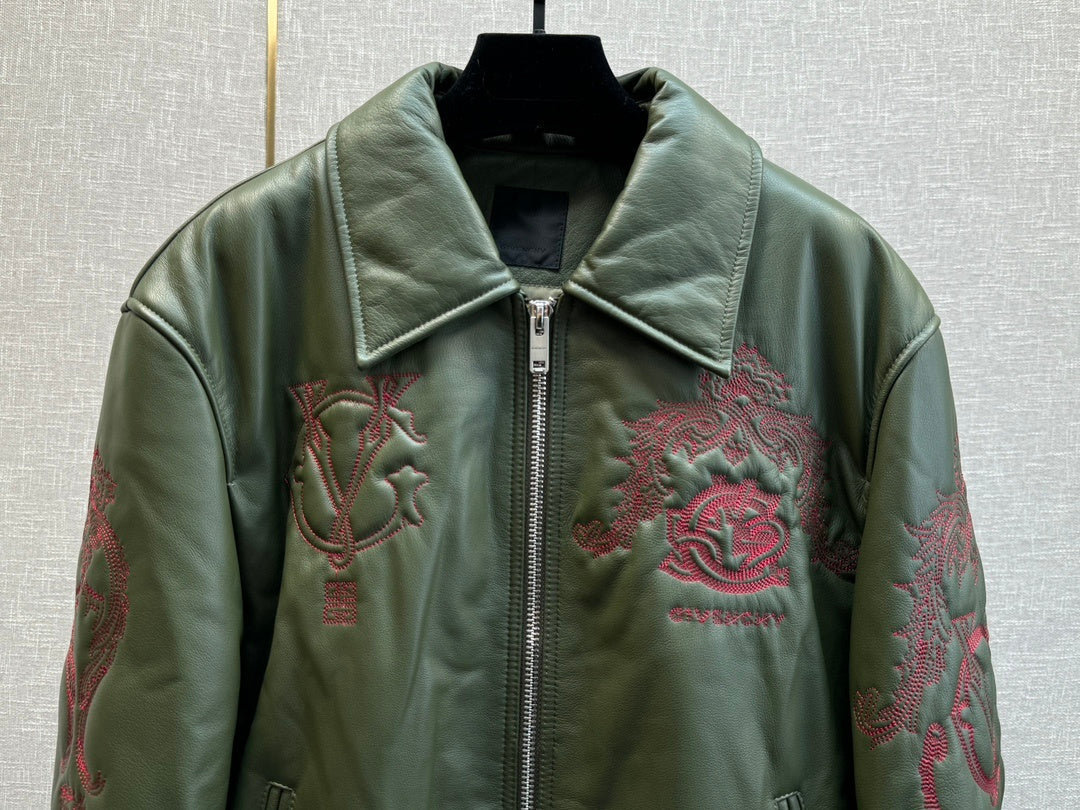 GIVENJY  leather Jacket Man Crest embroidery's Limited