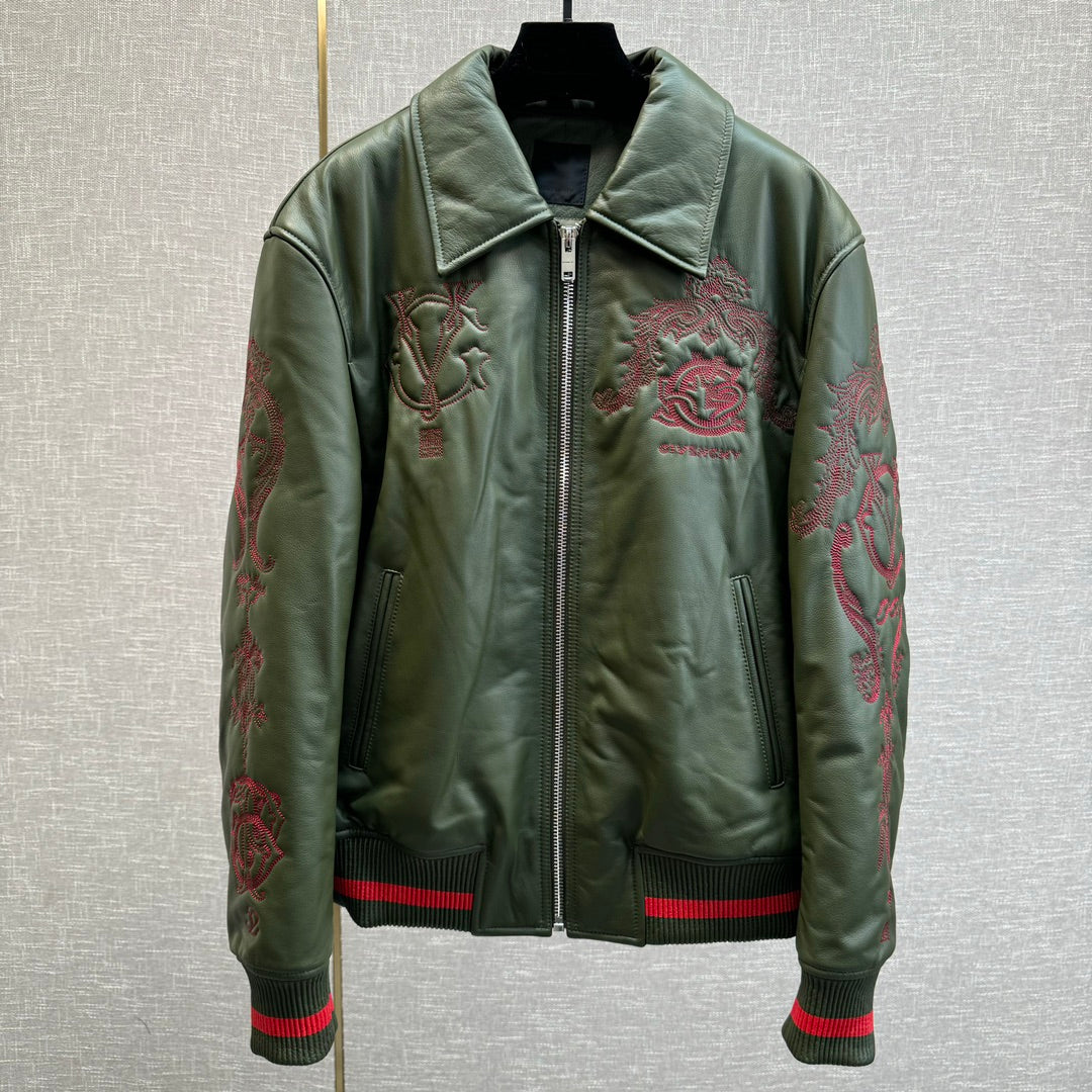 GIVENJY  leather Jacket Man Crest embroidery's Limited