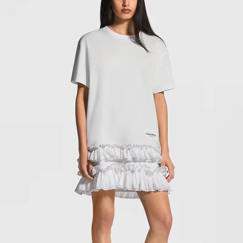 LU Woman Ruffle Trim T-Shirt  Dress QQ 2  Color's limited