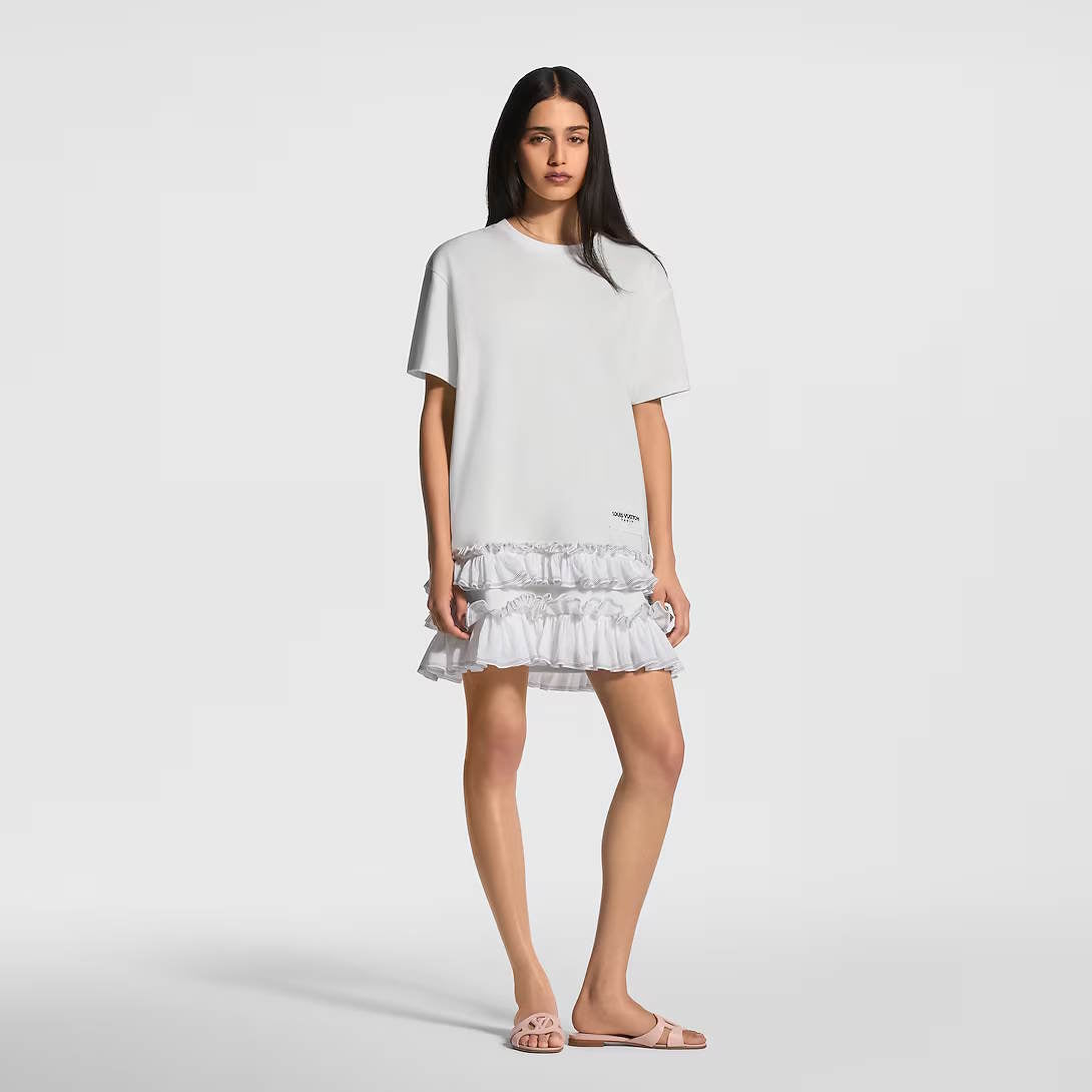 LU Woman Ruffle Trim T-Shirt  Dress QQ 2  Color's limited