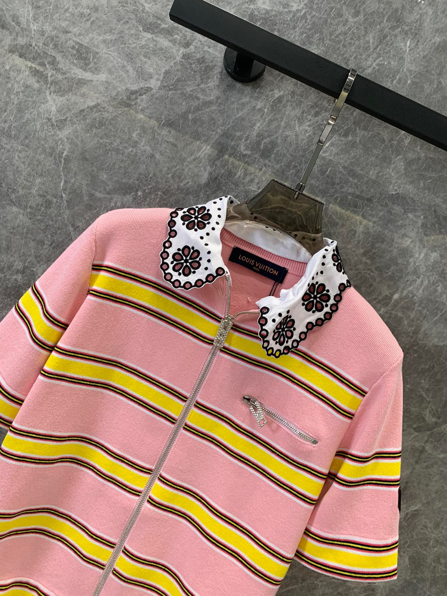 LU Jacket Collar Detail Striped Knit Top 3 Color's Limited