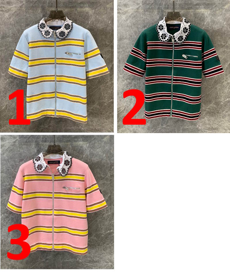 LU Jacket Collar Detail Striped Knit Top 3 Color's Limited