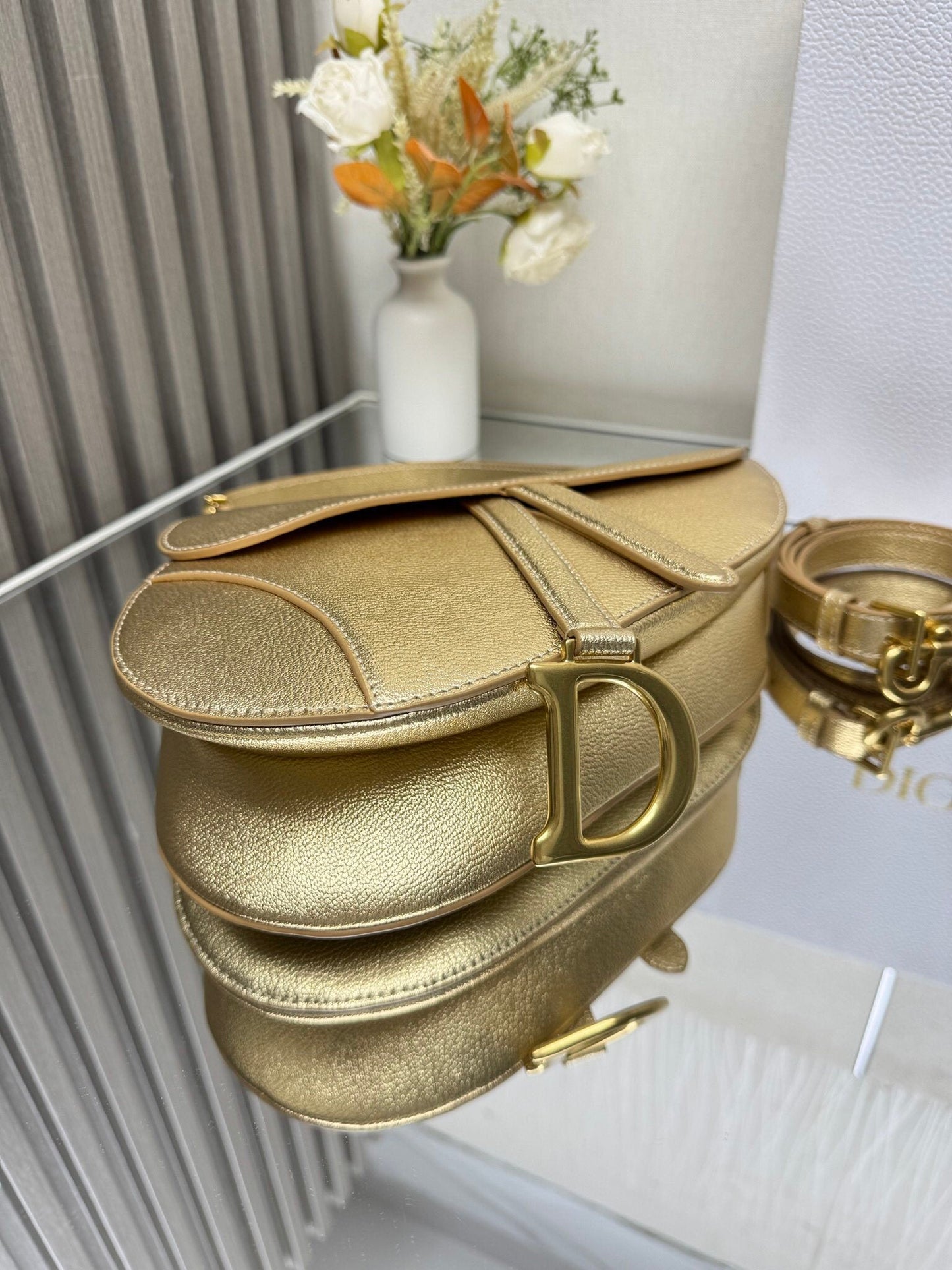 CHD Saddle Bag with Strap Gold Tone 26 cm